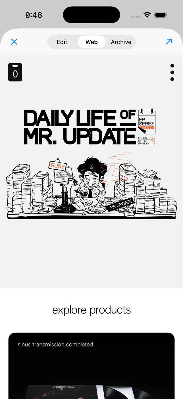 Ewig's detail panel on iPhone showing the live Web tab of a bookmark