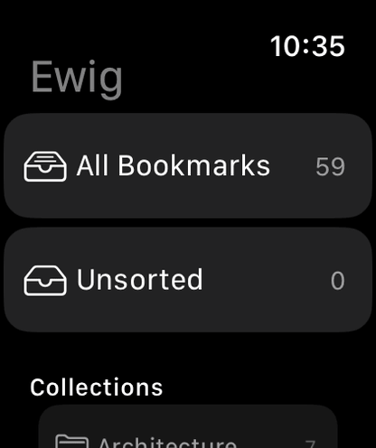 Ewig on Apple Watch showing your collections